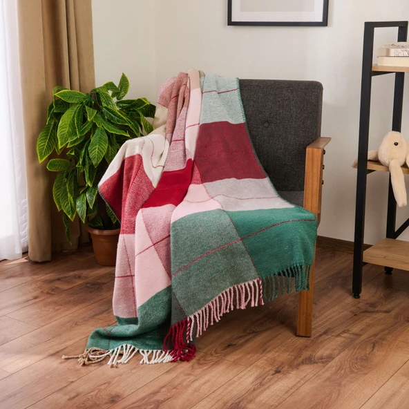 Soft Vintera Pamuklu Tv Battaniyesi - Kırmızı / Yeşil - 130x170 cm ürün görseli 1