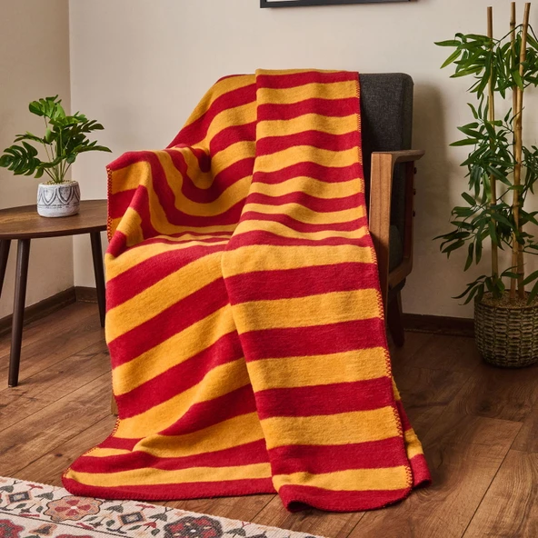 Soft Çizgili Pamuklu Tv Battaniyesi - Sarı / Kırmızı - 130x170 cm ürün görseli