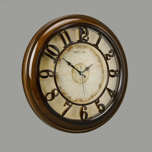 1965-V Kabartma Rakam Duvar Saati - Kahverengi - 44,5 cm - 2