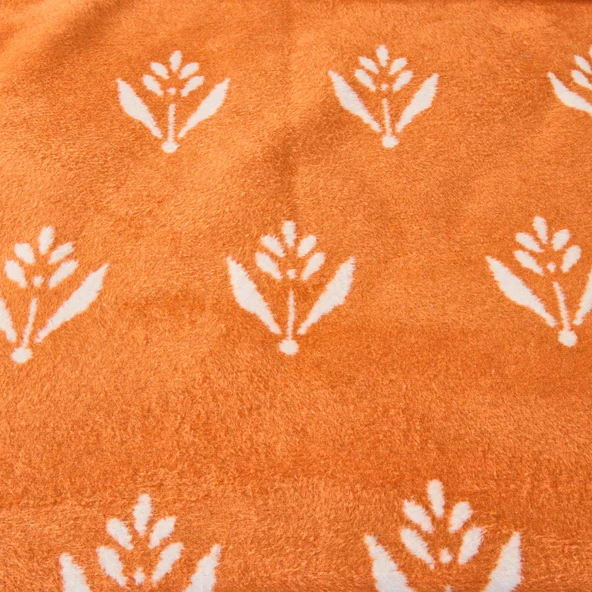 Soft Elias Pamuklu Çift Kişilik Battaniye - Ekru / Turuncu - 200x220 cm - Resim 3