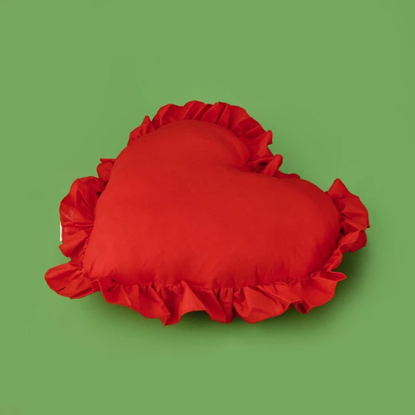 Soft Fırfırlı Kalpli Kırlent - Kırmızı - 49x48 cm - Resim 3