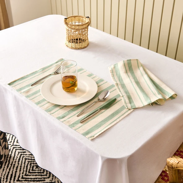 Soft Alno 2'li Amerikan Servis - Ekru / Yeşil - 30x50 cm - Resim 2