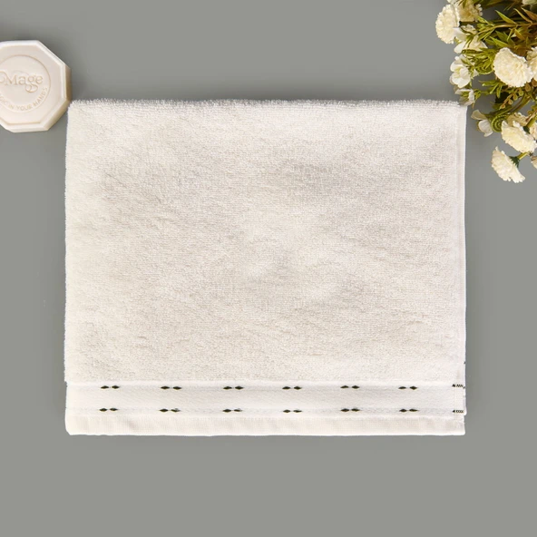 Soft Tiny Yüz Havlusu - Ekru / Yeşil - 50x90 cm ürün görseli