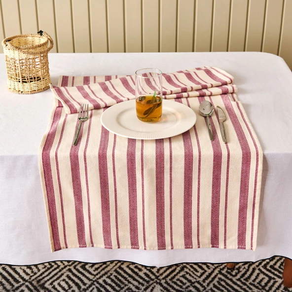 Soft Alno Runner - Ekru / Mürdüm - 50x140 cm ürün görseli