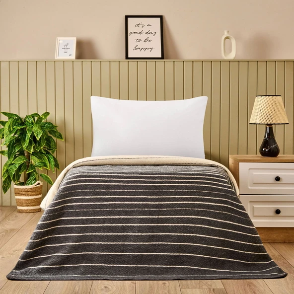 Soft Victor Pamuklu Tek Kişilik Battaniye - Antrasit - 150x200 cm ürün görseli 1