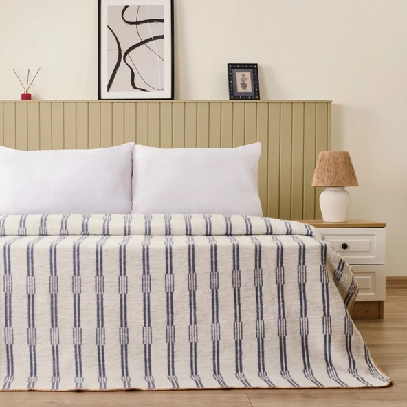 Soft Mavruz Pamuklu Çift Kişilik Battaniye - Mavi - 200x220 cm - Resim 2