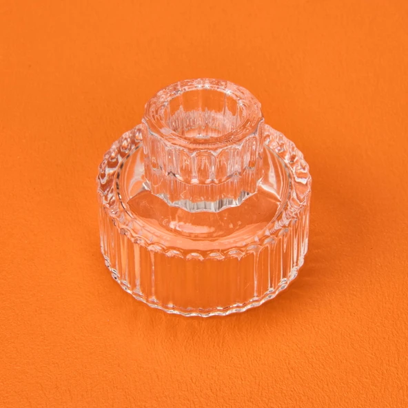 Cam Çizgili Mumluk - Şeffaf - 5x6 cm ürün görseli 1