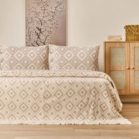 Soft Tamyr Çift Kişilik Yatak Örtüsü Seti - Bej - 230x250 cm - Resim 2