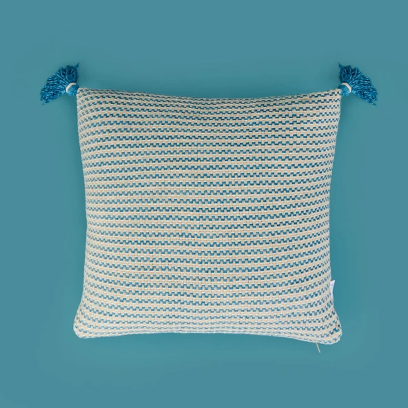 Soft Shiny Kırlent - Bej / Mavi - 45x45 cm ürün görseli