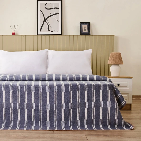 Soft Mavruz Pamuklu Çift Kişilik Battaniye - Mavi - 200x220 cm ürün görseli