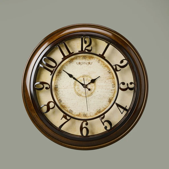 1965-V Kabartma Rakam Duvar Saati - Kahverengi - 44,5 cm - 1