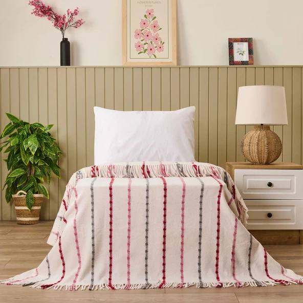 Soft Elvia Pamuklu Tek Kişilik Battaniye - Krem - 150x200 cm ürün görseli