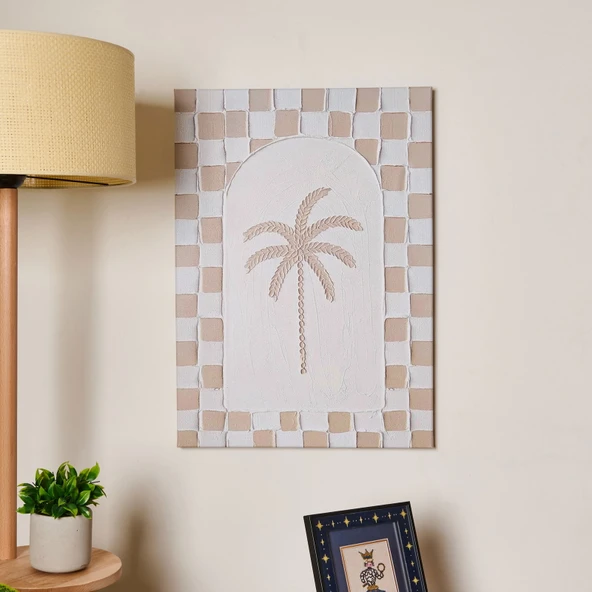 Deco Palm Breeze Kanvas Tablo - Beyaz / Bej - 50x70 cm ürün görseli 1