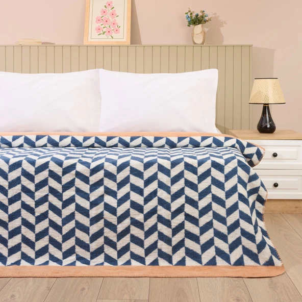 Soft Flux Pamuklu Çift Kişilik Battaniye - Lacivert - 200x220 cm ürün görseli