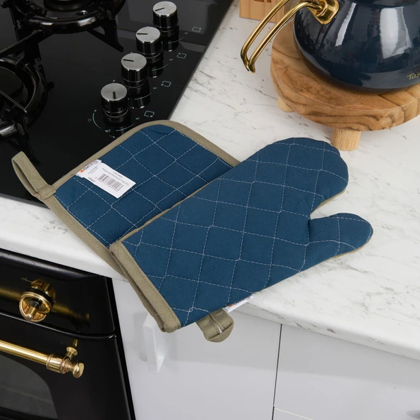 Soft Fırın Eldiven Tutaç Seti - Yeşil / Lacivert ürün görseli 1
