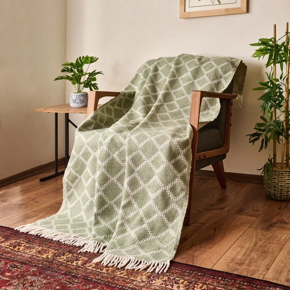 Soft Zivra Pamuklu Tv Battaniyesi - Yeşil - 130x170 cm ürün görseli