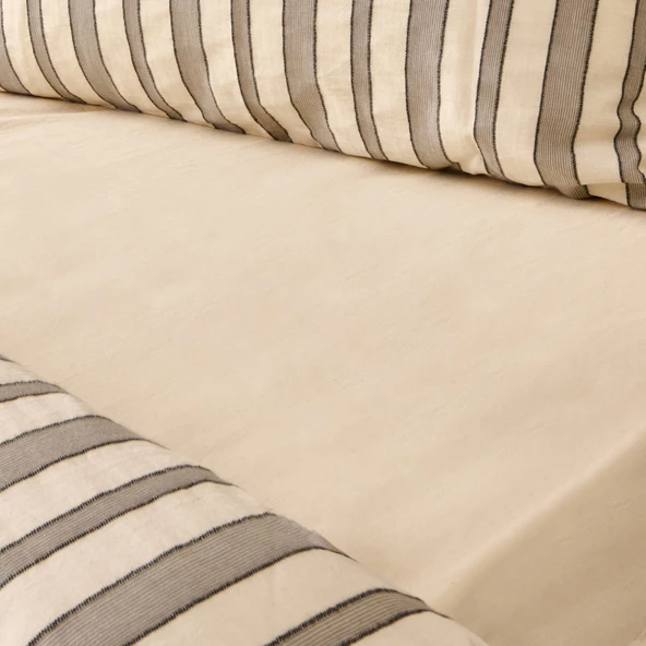 Soft Rene İpliği Boyalı Çift Kişilik Nevresim Takımı - Beyaz / Antrasit - Resim 2