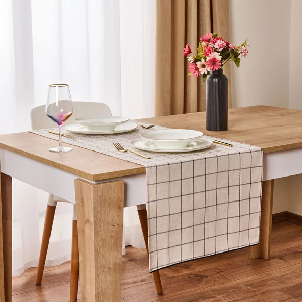 Trallies Runner - Ekru / Siyah - 45x150 cm ürün görseli