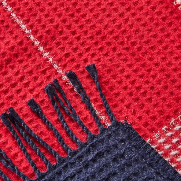 Soft Vintera Pamuklu Tek Kişilik Battaniye - Kırmızı / Lacivert - 150x200 cm - Resim 3