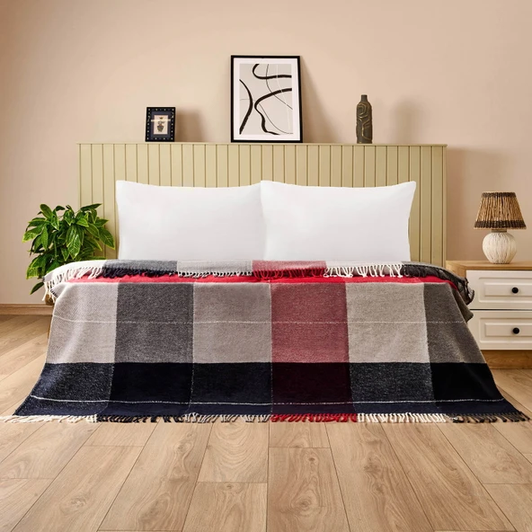 Soft Vintera Pamuklu Çift Kişilik Battaniye - Kırmızı / Lacivert - 180x220 cm ürün görseli 1