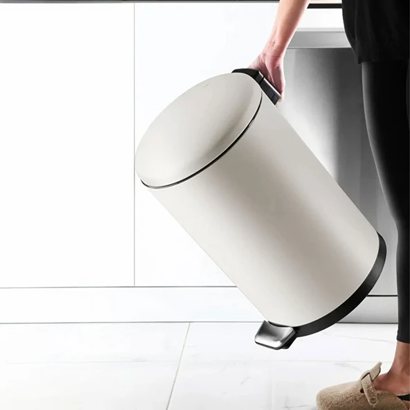 Bombe Kapaklı Çelik Çöp Kovası - Krem - 40 lt - Resim 3