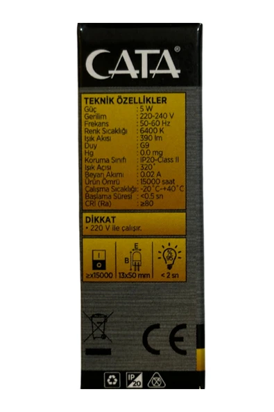 Cata CT-4221 5W 6400K (Beyaz) G9 Duylu Kapsül Led Ampul (8 Adet) - Resim 3