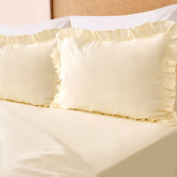 Soft Boho Fırfırlı Çift Kişilik Nevresim Takımı - Bej - Resim 2