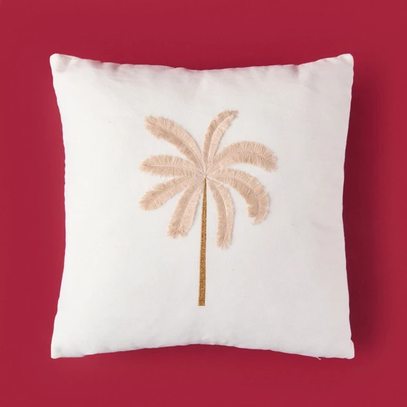 Soft Palm Breeze Nakışlı Kırlent - Ekru - 45x45 cm - Resim 2