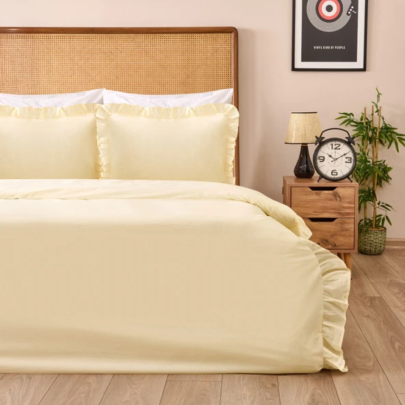 Soft Boho Fırfırlı Çift Kişilik Nevresim Takımı - Bej ürün görseli