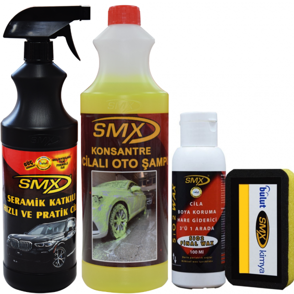 SMX Seramik Katkılı Hızlı Cila - 40 Cilalı Oto Şampuan - 3ü1 Arada(Hare Giderici&Boya Koruma&Cila)