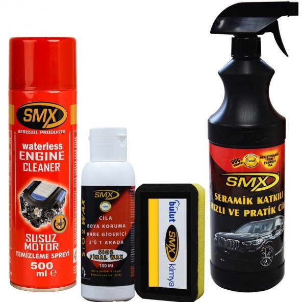 SMX Susuz Motor Temizleme Sprey-Seramik Katkılı Hızlı Cila-3ü1 Arada Hare Giderici&Boya Koruma&Cila