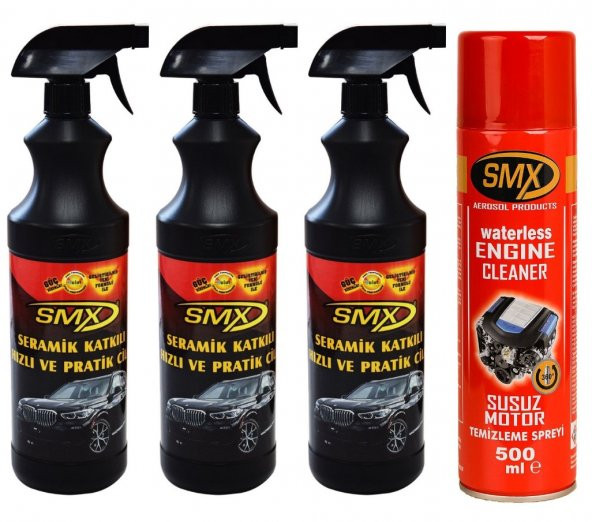 SMX 3 Adet Seramik Katkılı Hızlı ve Pratik Cila - 1 Adet Susuz Motor Temizleme Spreyi