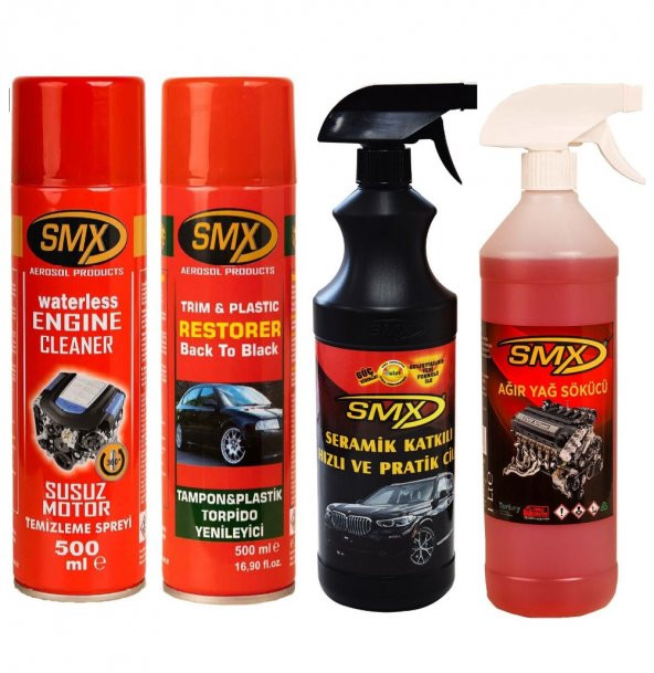 SMX Susuz Motor Temizleme-Tampon Plastik Torpido Yenileyici-Seramik Katkılı Cila-Ağır Yağ Çözücü