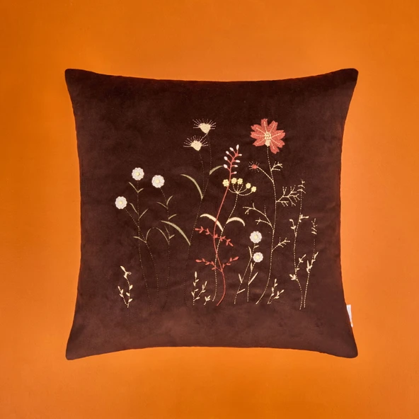 Soft Flora Kadife Kırlent - Kahverengi - 43x43 cm ürün görseli