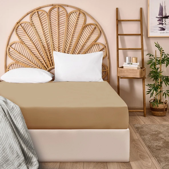 Soft Çift Kişilik Lastikli Çarşaf - Sütlü Kahverengi - 180x200 cm ürün görseli 1