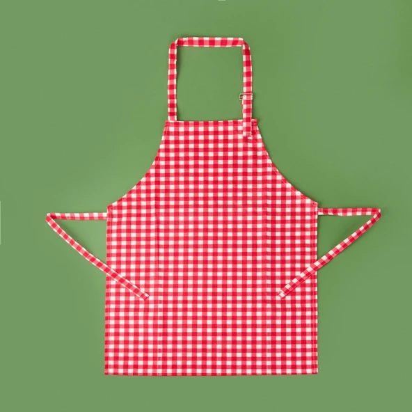 Soft Pötikareli Mutfak Önlüğü - Kırmızı / Ekru - 63x72 cm ürün görseli 1