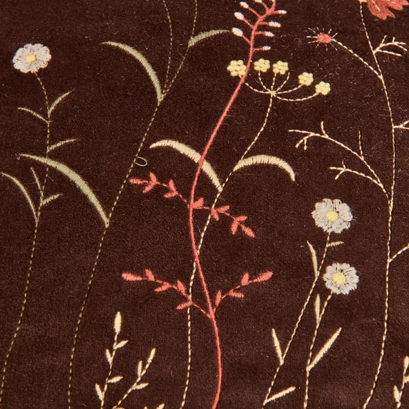 Soft Flora Kadife Kırlent - Kahverengi - 43x43 cm - Resim 2