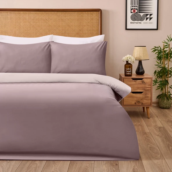 Soft Çift Renkli Çift Kişilik Nevresim Takımı - Bej / Taş - Resim 2