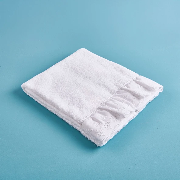 Soft Fırfırlı Yüz Havlusu - Beyaz - 50x90 cm - Resim 2