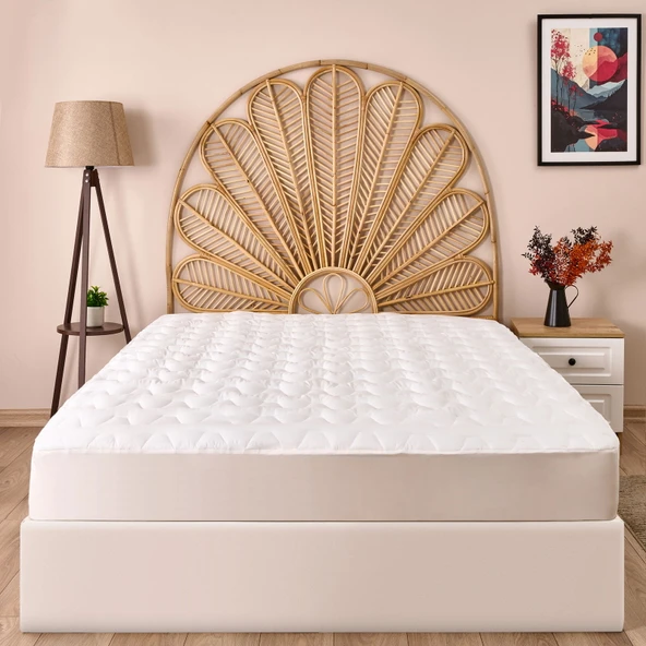 Soft Fitted Kapitoneli Tek Kişilik Uyku Pedi - Beyaz - 100x200 cm ürün görseli 1