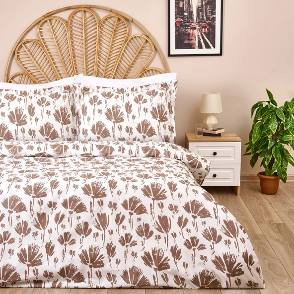 Soft Lily Çift Kişilik Nevresim Takımı - Ekru / Kahverengi ürün görseli 1