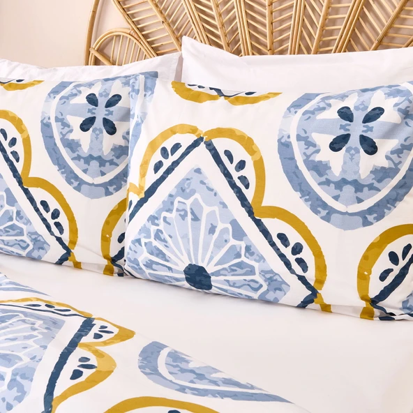 Soft Lile Çift Kişilik Nevresim Takımı - Ekru / Mavi - Resim 2