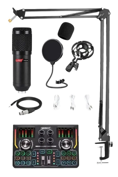 Lastvoice BM800 Titanium V2 Set Efektli Ses Kartı Mikrofon Stand Kayıt Canlı Yayın (PC ve Telefon) - 1