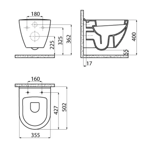 Creavit Terra Asma Klozet (TP325.SM) Mat Siyah + Duck Yavaş Kapanan Kapak Mat Siyah 2'li Set - Resim 5
