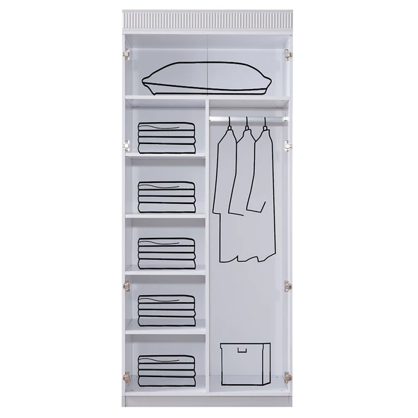 Flora Çocuk Odası Takımı, Flora Yavrulu Karyola, Vira 4 Kapaklı Dolap, Şifonyer, Kitaplık - Beyaz - Resim 6