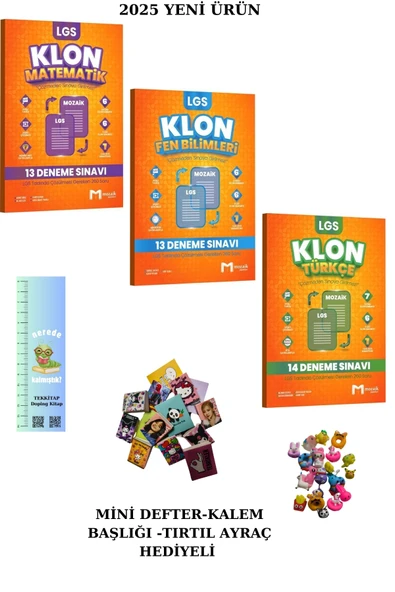 Mozaik Yayınları Mozaik 8. Sınıf Klon MAT-FEN-TÜRKÇE Branş Deneme Seti 3KİTAP(TIRTIL A.+MİNİ D.+KALEM B.)2025 ürün görseli 1