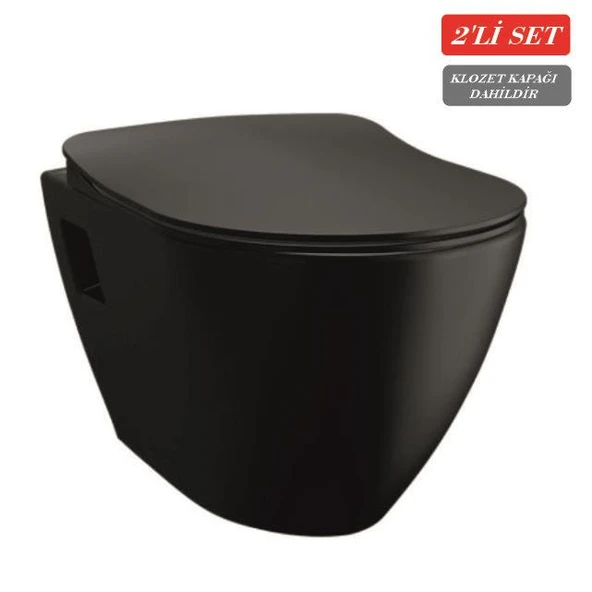 Creavit Terra Asma Klozet (TP325.SM) Mat Siyah + Duck Yavaş Kapanan Kapak Mat Siyah 2'li Set ürün görseli