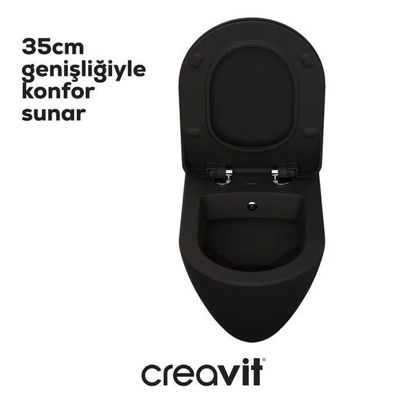 Creavit Terra Asma Klozet (TP325.SM) Mat Siyah + Duck Yavaş Kapanan Kapak Mat Siyah 2'li Set - Resim 4