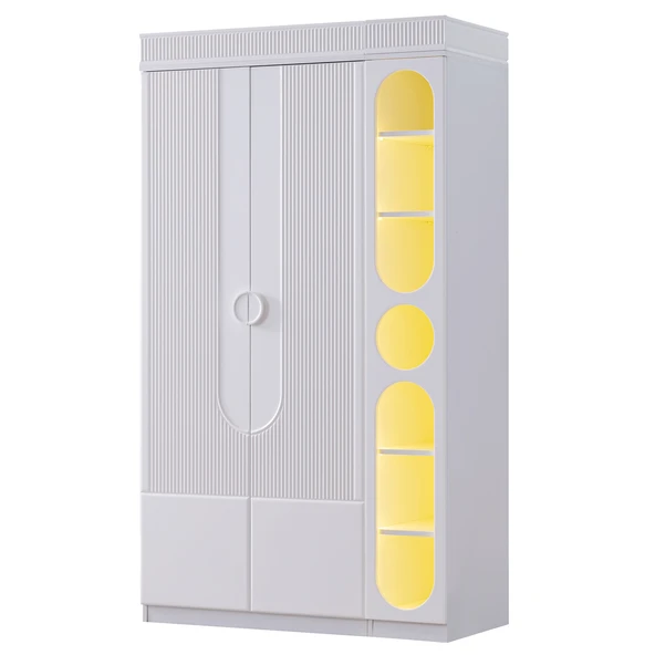 Flora Çocuk Odası Takımı, Flora Yavrulu Karyola, Vira 4 Kapaklı Dolap, Şifonyer, Kitaplık - Beyaz - Resim 5