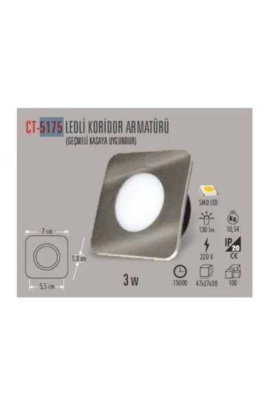 Cata Ct-5175 3w/3200k Ledli Koridor Armatür (GÜNIŞIĞI) - 1
